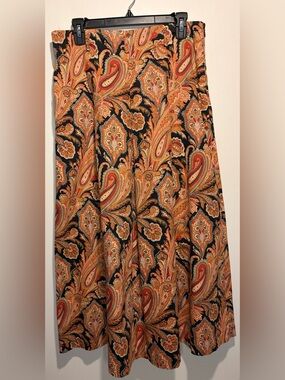 Vintage Herman Geist 100% Cotton Midi Maxi Skirt Paisley Print Pleated Size 14